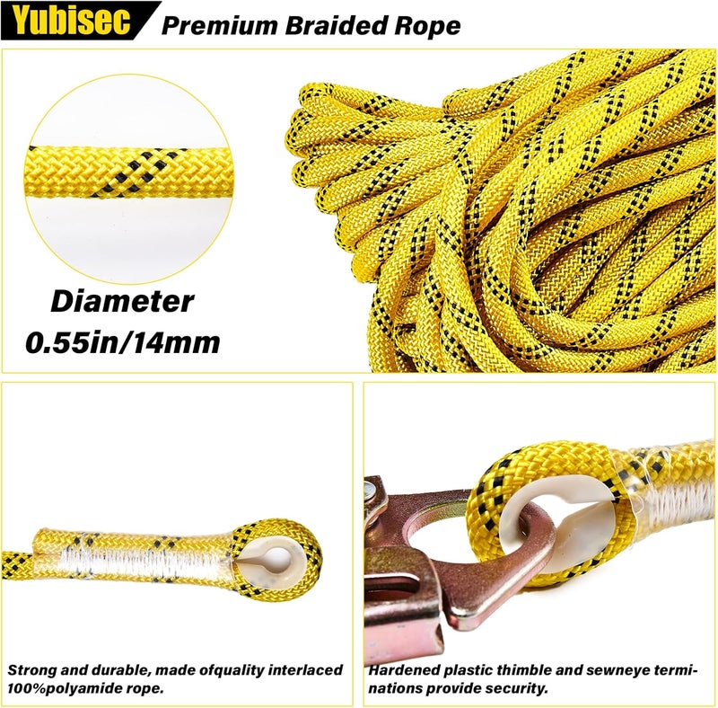 Yubisec Rope Harness Safety Lanyard 50FT, Vertical Lifeline Assembly with Grab Snap Hooks Shock Absorber, Fall Protection Tree Climbing Lifeline Kit, Heavy Duty Roof Safety Equipment ANSI CE - Image 3